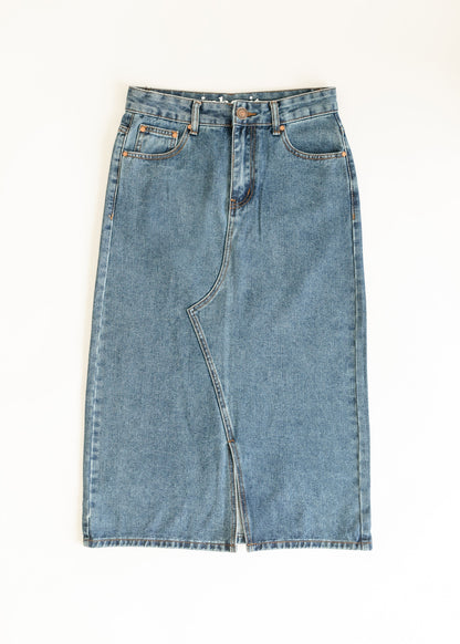 Delaney Medium Wash Denim Midi Skirt - FINAL SALE