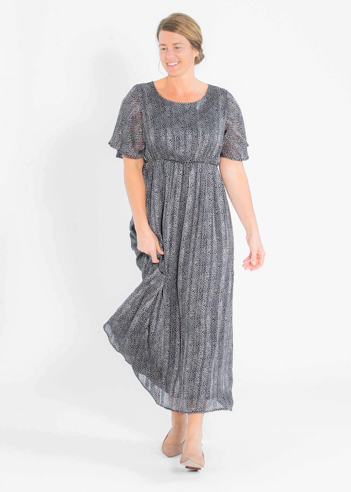 Ditsy Floral Flutter Sleeve Maxi Dress - FINAL SALE