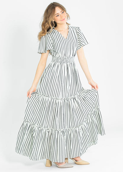 Eden Black Stripe Smocked Waist Maxi Dress - FINAL SALE