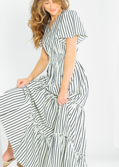 Eden Black Stripe Smocked Waist Maxi Dress - FINAL SALE