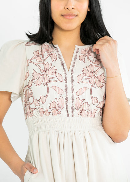 Embroidered Floral Print Maxi Tiered Dress - FINAL SALE