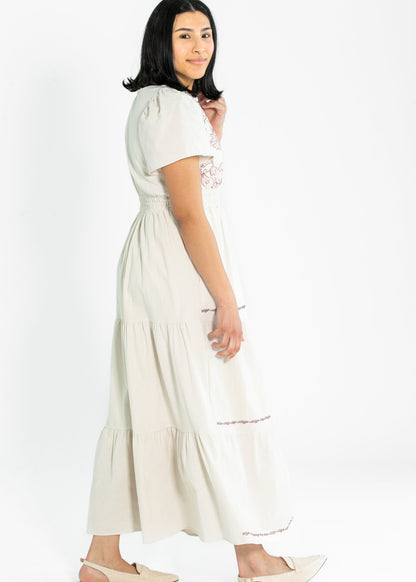 Embroidered Floral Print Maxi Tiered Dress - FINAL SALE
