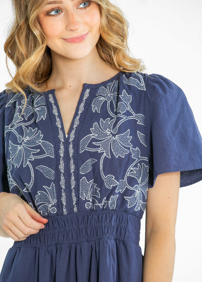 Embroidered Floral Print Maxi Tiered Dress - FINAL SALE