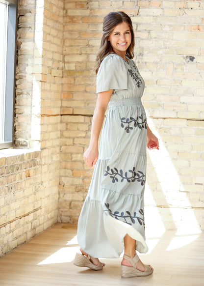 Embroidered Short Sleeve Maxi Dress - FINAL SALE