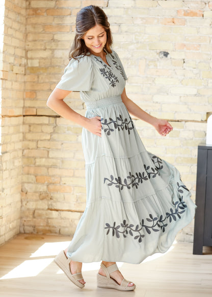 Embroidered Short Sleeve Maxi Dress - FINAL SALE