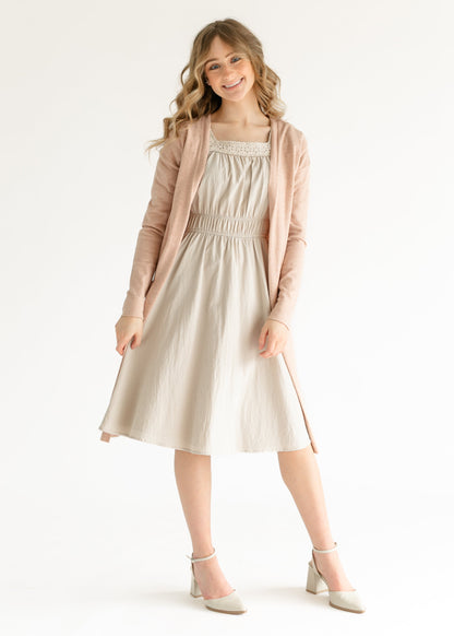 Eyelet Lace Trimmed Square Neck Midi Dress - FINAL SALE