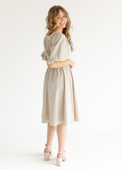 Eyelet Lace Trimmed Square Neck Midi Dress - FINAL SALE