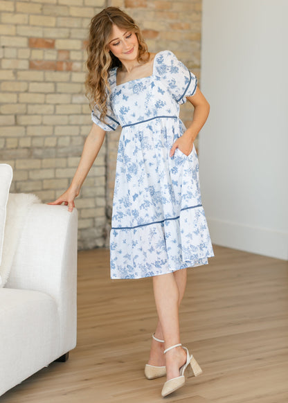 Floral Bubble Sleeve Midi Dress - FINAL SALE