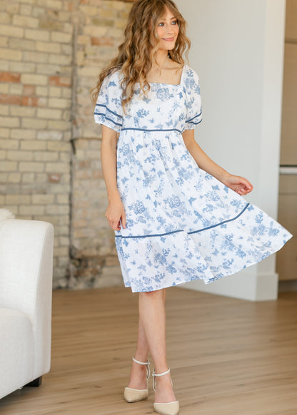 Floral Bubble Sleeve Midi Dress - FINAL SALE