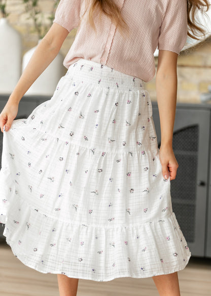 Floral Tiered Smocked Waist Midi Skirt