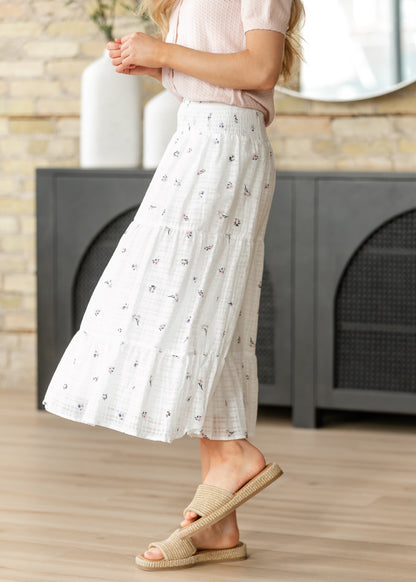 Floral Tiered Smocked Waist Midi Skirt