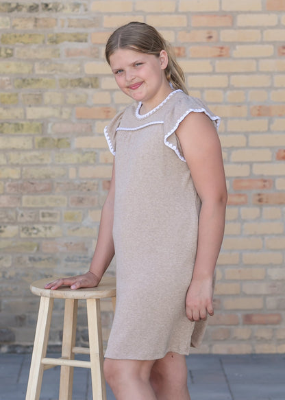 Girl's Crochet Contrast Stitched Knit Dress