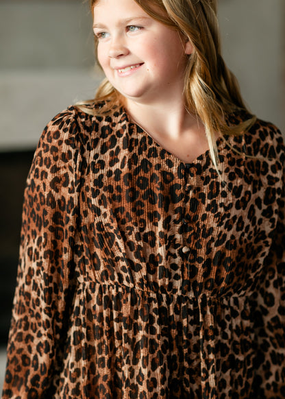 Girl's Leopard Print Tiered V-Neck Dress - FINAL SALE