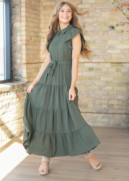 Goldie Green Short Sleeved Tiered Maxi Dress