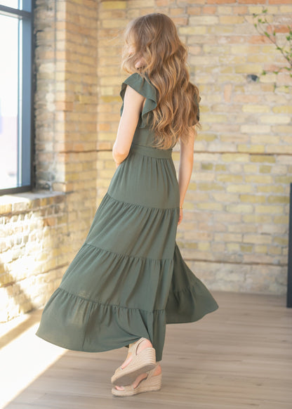 Goldie Green Short Sleeved Tiered Maxi Dress