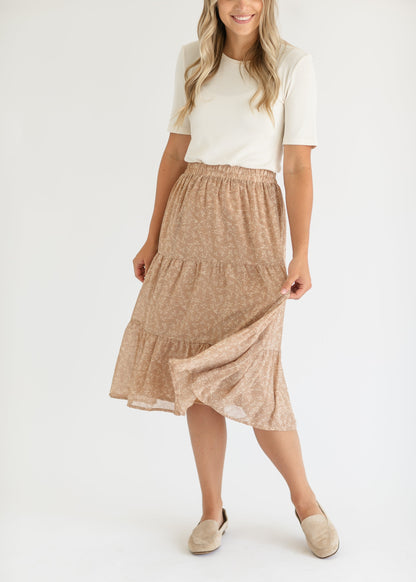 Harlow Abstract Floral Tiered Midi Skirt - FINAL SALE