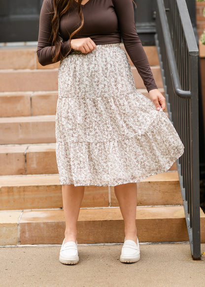 Harlow Abstract Floral Tiered Midi Skirt - FINAL SALE