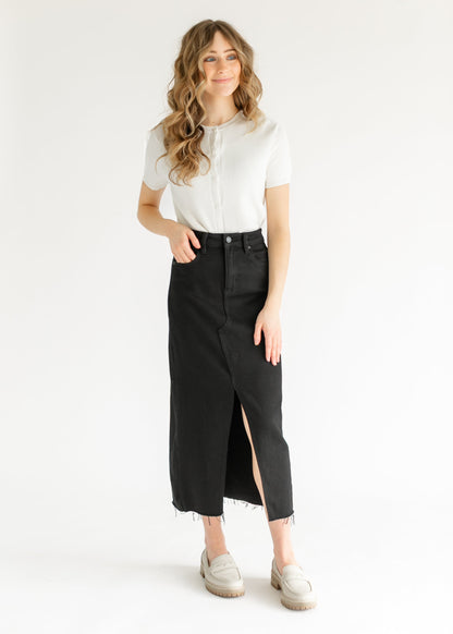 High Rise Midi Black Denim Skirt - FINAL SALE