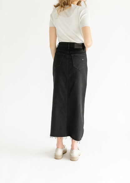 High Rise Midi Black Denim Skirt - FINAL SALE