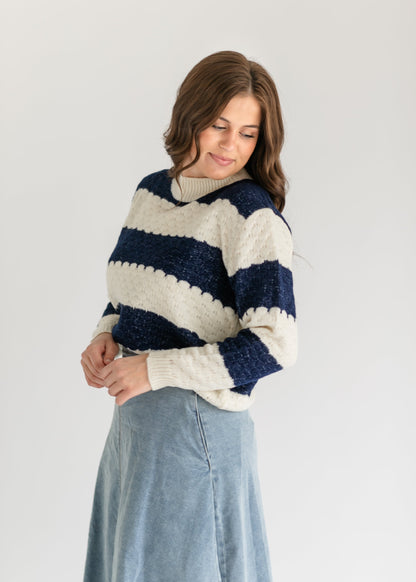 Iggy Scalloped Striped Crewneck Sweater - FINAL SALE