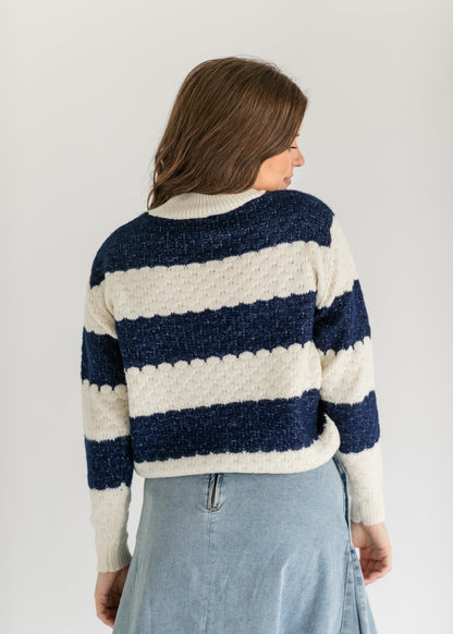 Iggy Scalloped Striped Crewneck Sweater - FINAL SALE
