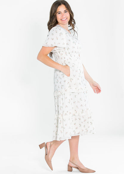 Jessa Tea Party Pink V-neck Midi Dress - FINAL SALE