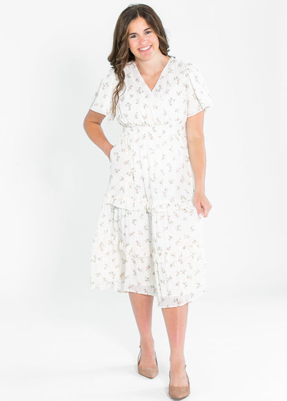 Jessa Tea Party Pink V-neck Midi Dress - FINAL SALE