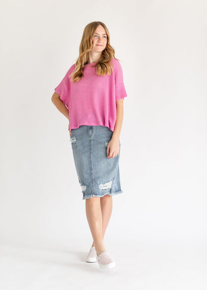Knit Drop Shoulder Short Sleeve Top - FINAL SALE