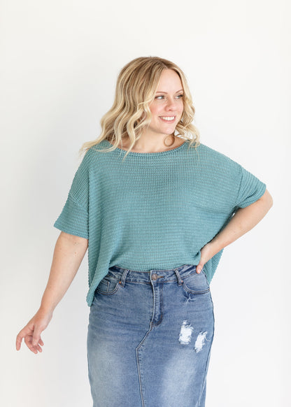 Knit Drop Shoulder Short Sleeve Top - FINAL SALE