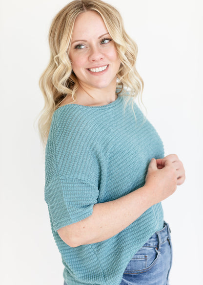 Knit Drop Shoulder Short Sleeve Top - FINAL SALE