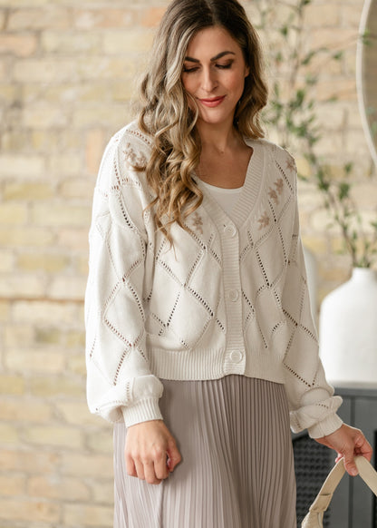 Lacey Diamond Knit Button Front Cardigan