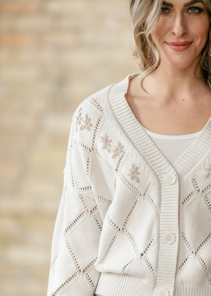 Lacey Diamond Knit Button Front Cardigan