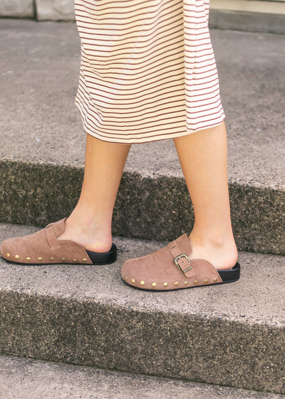 Latte Studded Buckle Clog - FINAL SALE