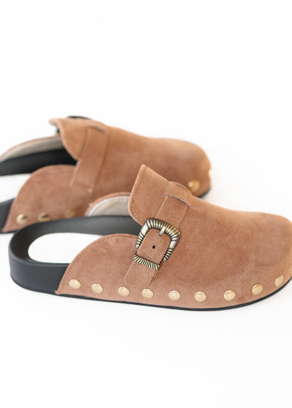 Latte Studded Buckle Clog - FINAL SALE