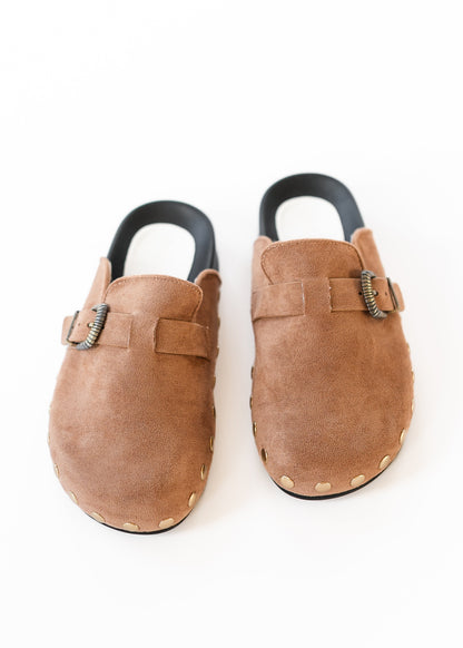 Latte Studded Buckle Clog - FINAL SALE