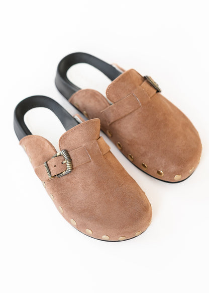Latte Studded Buckle Clog - FINAL SALE