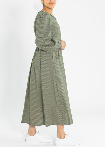 Long Sleeve Gingham Tie Detail Maxi Dress - FINAL SALE