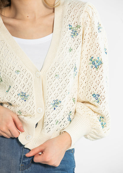 Long Sleeve Pointelle Embroidered Cardigan - FINAL SALE