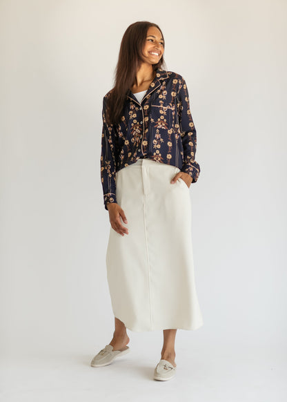 Long Sleeve Tapestry Print Button Up Top - FINAL SALE