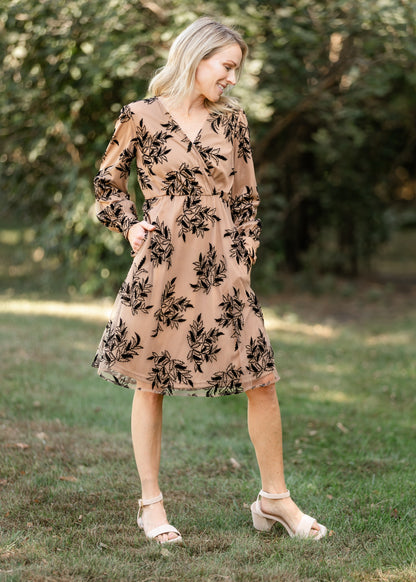 Long Sleeve Velvet Floral Print Midi Dress - FINAL SALE