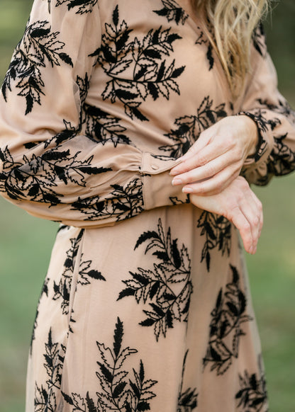 Long Sleeve Velvet Floral Print Midi Dress - FINAL SALE