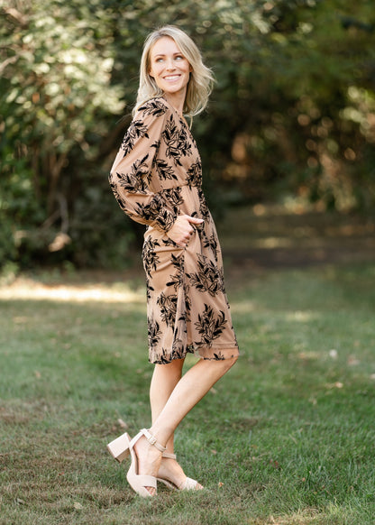 Long Sleeve Velvet Floral Print Midi Dress - FINAL SALE
