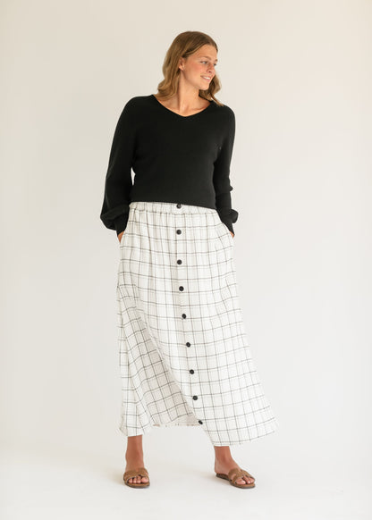 McKenna Plaid Button Detail Maxi Skirt - FINAL SALE