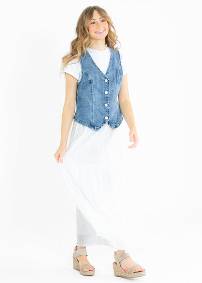 Medium Wash Stretchy Denim Vest