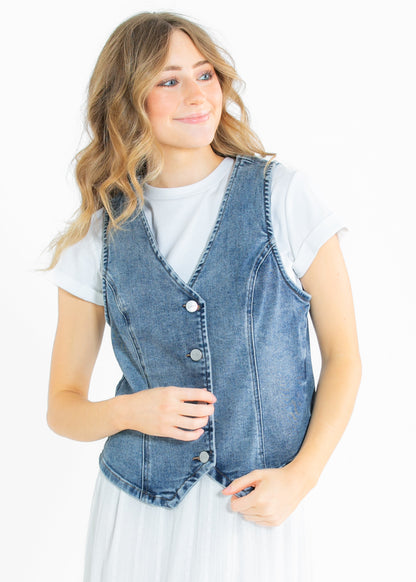 Medium Wash Stretchy Denim Vest