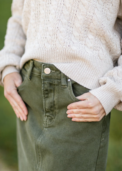 Olive Denim Midi Skirt - FINAL SALE