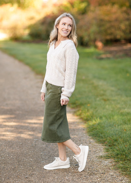 Olive Denim Midi Skirt - FINAL SALE