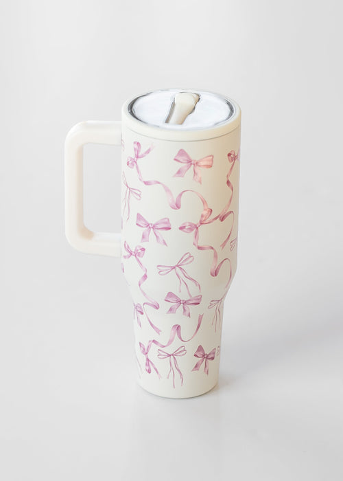 Pink Bow Spill Free Tumbler