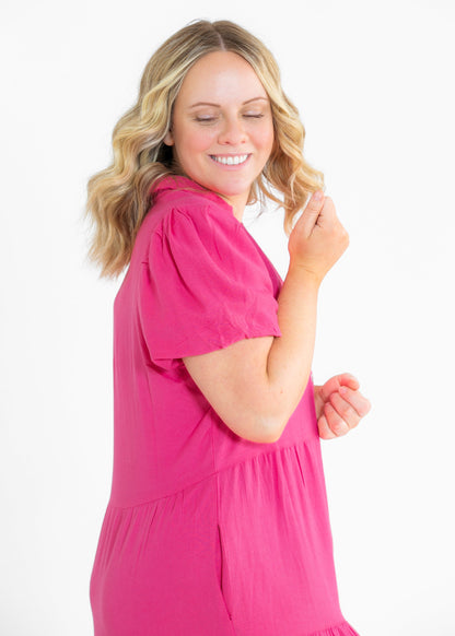 elan Pink Button Front Tiered Maxi Dress - FINAL SALE