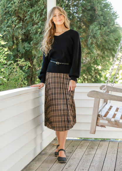 Plaid Pleated Midi Skirt